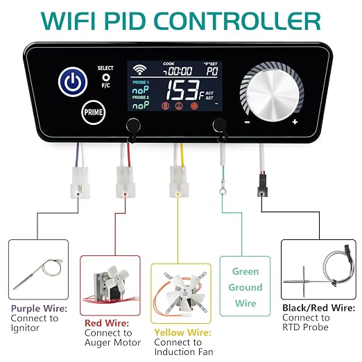 WiFi Controller for Pit Boss Vertical Series 3 4 5 7 Pellet Smoker Thermostat Control Panel Board with Temperature Probe Grill Replacement Parts 3.5mm-Plug BBQ Accessories