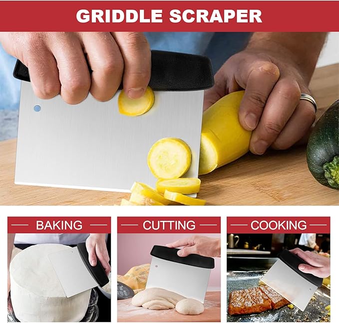 HaSteeL Griddle Accessories Kit of 8, Heavy Duty Metal Spatula Chopper, Professional Stainless Steel Griddle Tools with Storage Bag, Great for Flat Top Teppanyaki Cast Iron BBQ Grilling Indoor Outdoor