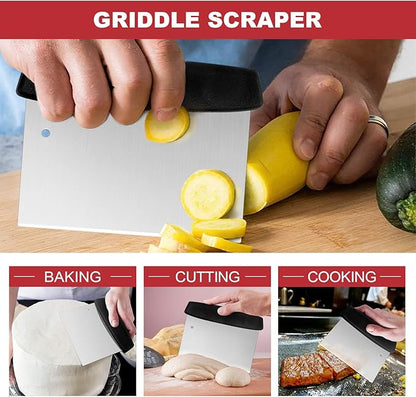 HaSteeL Griddle Accessories Kit of 8, Heavy Duty Metal Spatula Chopper, Professional Stainless Steel Griddle Tools with Storage Bag, Great for Flat Top Teppanyaki Cast Iron BBQ Grilling Indoor Outdoor