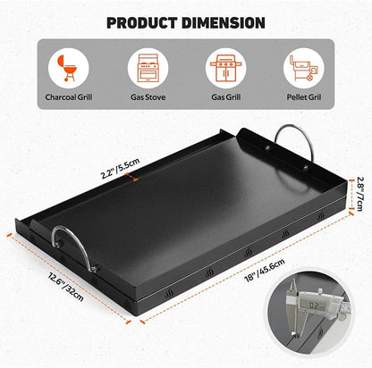 onlyfire Universal BBQ Griddle with Handles for Most Grills, 18" x 12.5" | Ceramic Coated Non-stick Flat Top Griddle for Outdoor Cooking