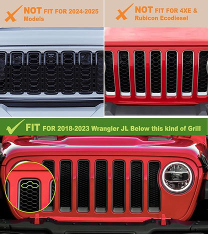 LED Grill Lights for Jeep Wrangler JL JLU Accessories 2018-2023, RGB | Direct-Snap Front Grille LED Accent Marker Lights, IP68 Waterproof, Enhanced Night Visibility, Raptor-Style Exterior Lighting