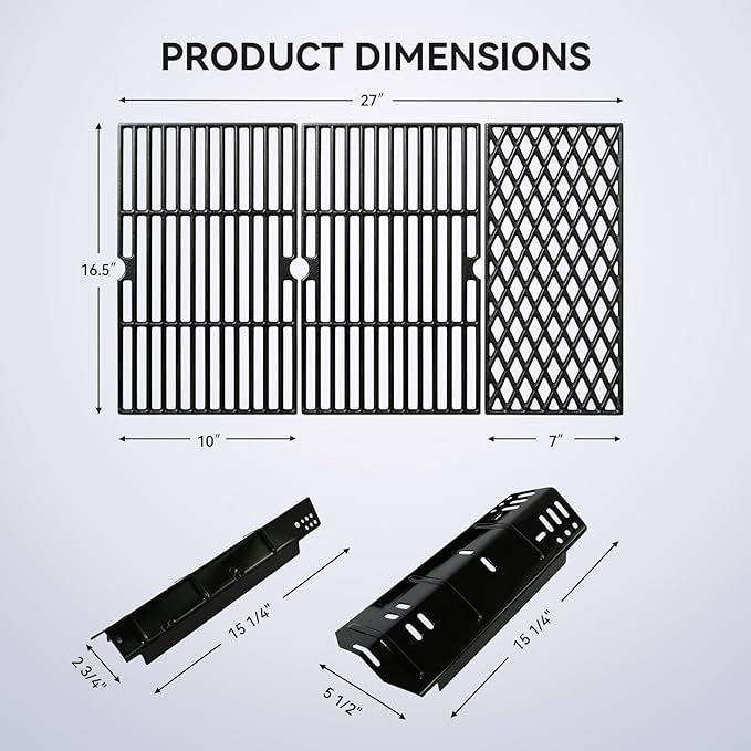 DGH450CRP Grill Grates Heat Plates Grill Replacement Parts for Dyna-Glo 4 Burner DGH451CRP DGH450CRN, 70-01-911 Cast Iron Cooking Grates, 70-02-411, 70-02-412 Heat Tents, Grill Parts Kit for Dynaglo