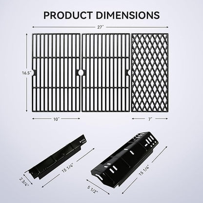 DGH450CRP Grill Grates Heat Plates Grill Replacement Parts for Dyna-Glo 4 Burner DGH451CRP DGH450CRN, 70-01-911 Cast Iron Cooking Grates, 70-02-411, 70-02-412 Heat Tents, Grill Parts Kit for Dynaglo