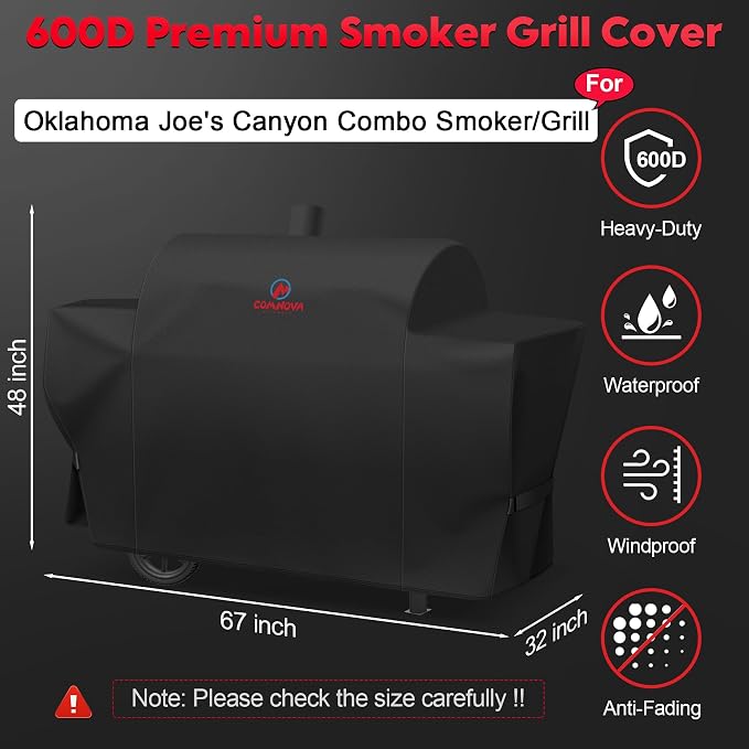 Grill Cover for Oklahoma Joe's Canyon Combo Smoker - 600D Premium BBQ Cover Waterproof & Heavy Duty for Oklahoma Joe's Canyon Grill