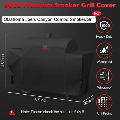 Grill Cover for Oklahoma Joe's Canyon Combo Smoker - 600D Premium BBQ Cover Waterproof & Heavy Duty for Oklahoma Joe's Canyon Grill
