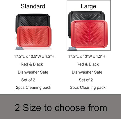 Czlizdyt Large Grilling Prep and Serve Trays, BBQ Platter for Raw and Cooked Food, Melamine Serving Trays for Food, Set of 2, Black and Red, Napkin and Cleaning Clothes Included