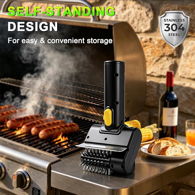 BBQ Electric Grill Brush for Outdoor Grill, Electric Grill Cleaner Brush | 1100RPM electric bbq grill brush with Dual Safety Lock, Splash-Proof Grill Cleaning Brushes Scrubber, 2 Stainless Steel Heads