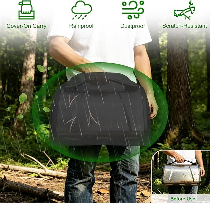 22 Inch Walk-with Portable Tabletop Grill Cover with Overlapping Opening for Carry Without Removing, Waterproof 600D Portable BBQ Grill Cover for Cuisinart CGG-059/CGG-059A Gas Grill