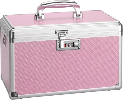 Medicine Lock Box with Combination Lock - 15 x 8.7 x 9.4 Inches - First Aid Safe Medication Storage Box, Personal Items Safe Case for Home and Outdoor - Pink