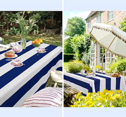 2 Pack Blue and White Striped Rectangular Tablecloth, 54x108inch Polyester Fabric, Washable, For Afternoon Tea, Birthday Party, Picnic, Barbecue, Indoor Outdoor Dining