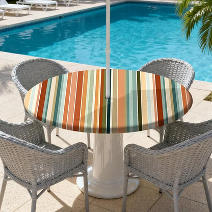 Outdoor Tablecloth with Umbrella Hole and Zipper Fits 61-65" Tables | Waterproof Round Fitted Tablecloth with Elastic Edge, Wipeable Outdoor Table Cover for Patio, Garden, Picnic