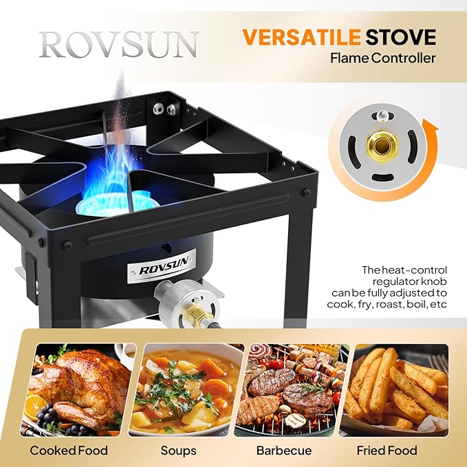 ROVSUN Portable Propane Gas Stove with Foldable Side Rack, Single Burner Camp Stove Cooker for Outdoor Backyard Cooking, Camping, Tailgating, Canning, Turkey Frying & Seafood Boiling, Patent Pending