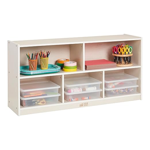 ECR4Kids 5-Compartment Mobile Storage Cabinet, Toddler, Classroom Furniture, White Wash