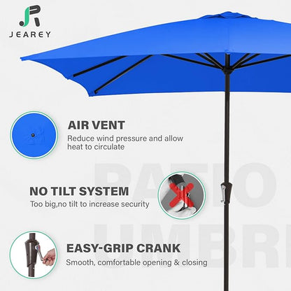JEAREY 8x10 ft Rectangular Patio Umbrellas Outdoor Table Market Umbrella w/Crank, 8 Sturdy Ribs, UV Protection Windproof Sunproof for Garden, Deck, Backyard, Pool(Royal Blue)