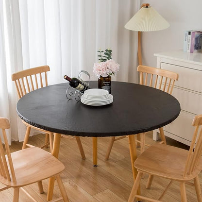 LIBERECOO Round Vinyl Fitted Tablecloth with Flannel Backing Elastic Edge Table Cover Waterproof Stain-Resistant Wipeable Tablecloths Fits 40-44" Round Tables