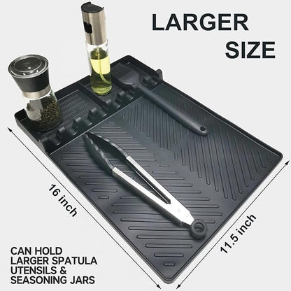 Silicone Griddle Tools Mat for Blackstone Side Shelf, Spatula Mat with Drip Pad, Silicone Utensil Rest/Holder for BBQ Tools (Black 1 Pack)