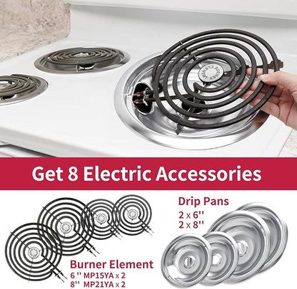 MP22YA Electric Stove Burner Element Replacement Set & W10290350 W10290353 4 Pack Black Drip Pans - Perfectly Fit Whirlpool Electric Range Stove Top