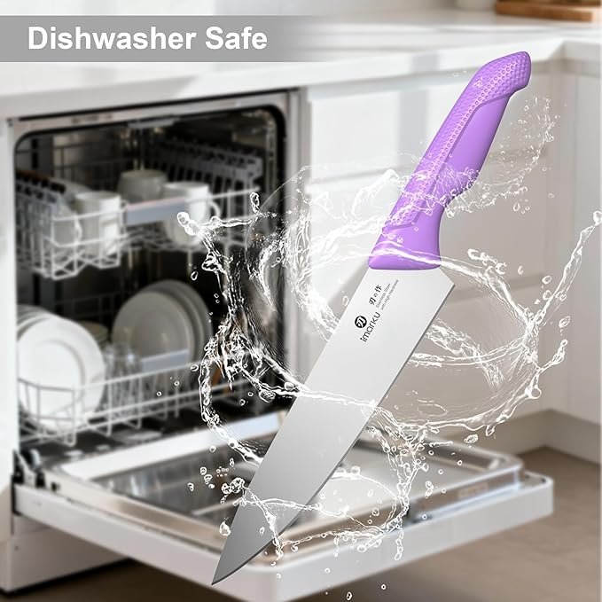 imarku 14-Piece Purple Knife Set with Block – Glides Through Meat, Fish, Veggies & Bread – Standout Color for Stylish Kitchens – Built-in Sharpener – Elegant Gift for Mom, Wife, and Yourself