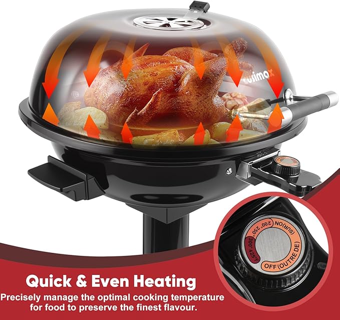 Electric Grill Outdoor, CUSIMAX Electric BBQ Grill, 1600W Portable BBQ with Lid for Cookouts, BBQ Gatherings, Small Spaces, Adjustable Heat, Removable Stand Grill, Oil Collector