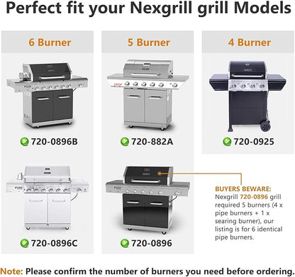 Replacement Parts for Nexgrill 720-0896B 720-0896C 720-0896E 720-0882A 720-0896 720-0925 Grills, 6 Pack Grill Burner Tubes & Flame Tamers Heat Shields Replacement