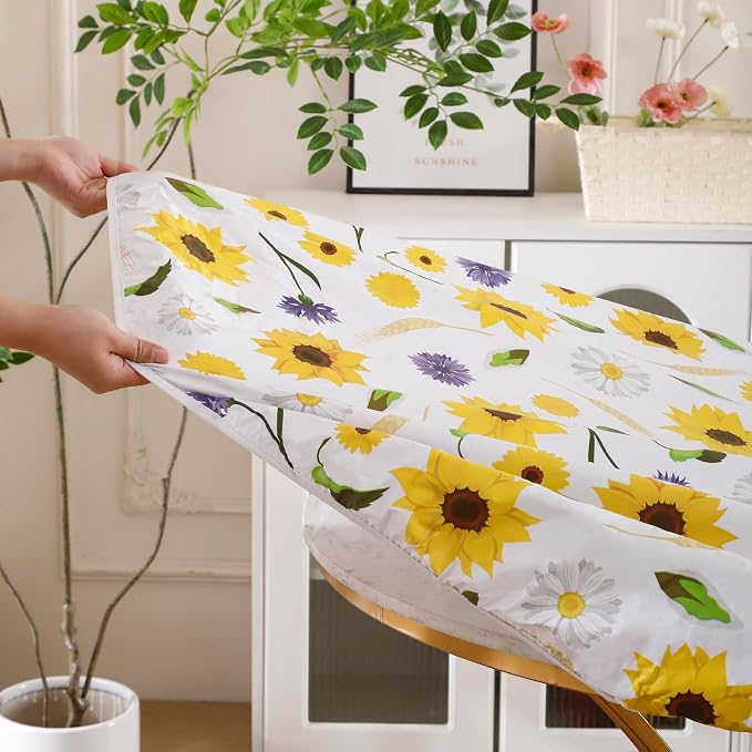Walrus Round Vinyl Fitted Tablecloth with Flannel Backing Elastic Edge Design Table Cover Waterproof Oil-Proof PVC Table Cloth Stain-Resistant Best for 37"-44" Round