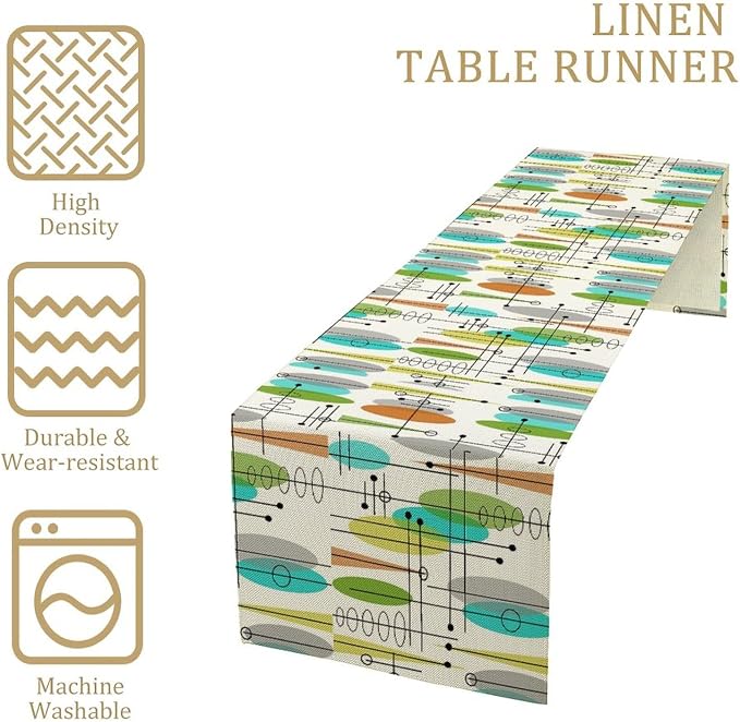 Mid Century Table Runners，Retro Modern Mid Century WeddingCoffee Table Runner, Farmhouse Style Table for Kitchen Dining Table Wedding/Graduation/Party 13x60in