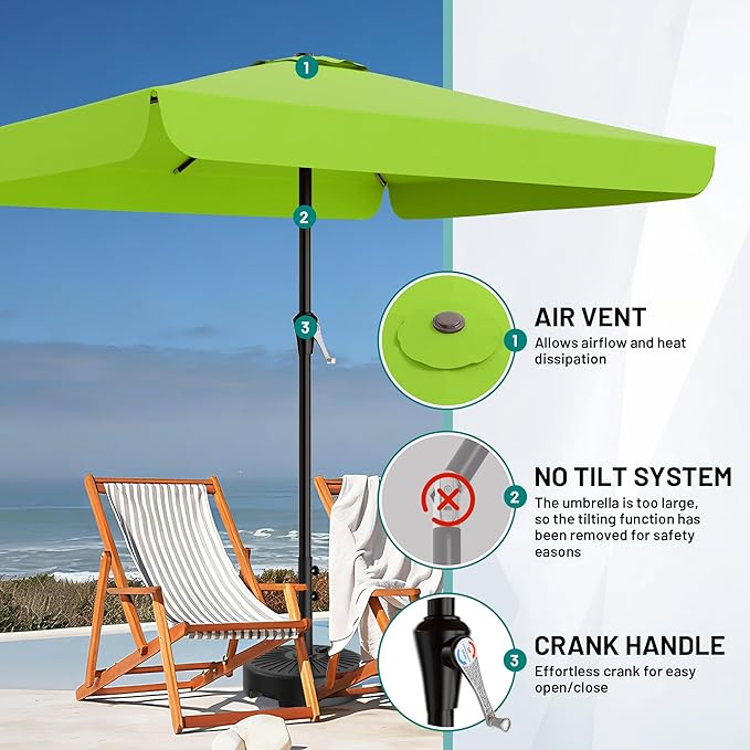 AreShark 8 X 10 FT Large Rectangular Patio Umbrella with Valance, Outdoor Table Market Umbrella w/Crank & 8 Ribs, Rectangle Outdoor Umbrellas for Garden, Deck, Yard and Poolside, Apple Green