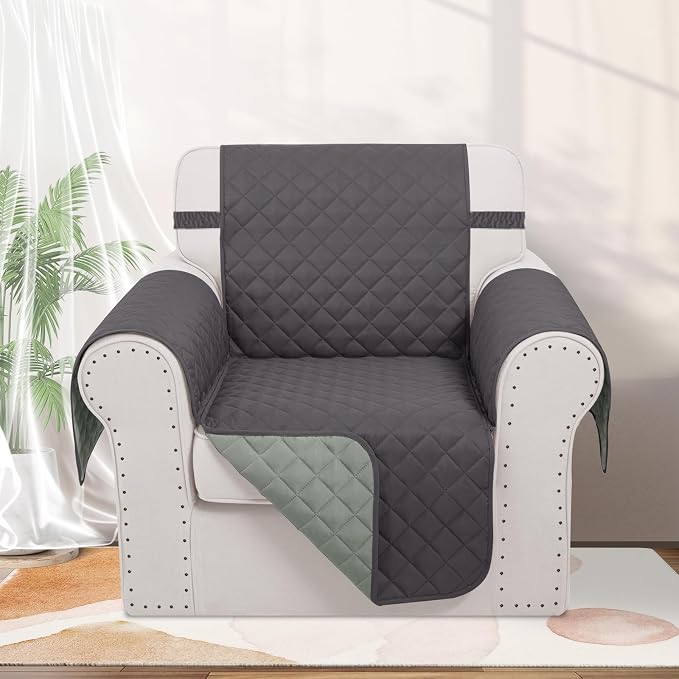 Reversible Recliner Chair Covers, 23" Chair, Dark Grey | Chair Covers for Living Room with Elastic Straps, Water Repellent, Chair Protectors Covers for Dogs