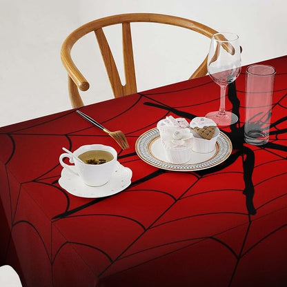 Spider Web Tablecloth, Big Spider Black Spiderweb Water Resistant Wipeable Table Cover for Picnic Party Holiday Kitchen Dinner Table 60"x120"