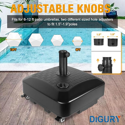 Digury Umbrella Base Outdoor Patio Umbrella Stand with Wheels Fillable 125lb Heavy Duty Mobile Base Weighted Rolling Stand - Black