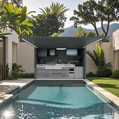 Modular Outdoor Kitchen Island with Grill, Refrigerator & Sink, BBQ Station with Prep Counter, Storage Drawers & Side Burner – Modular Outdoor Kitchen Pod for Small Patio, Balcony, Courtyard