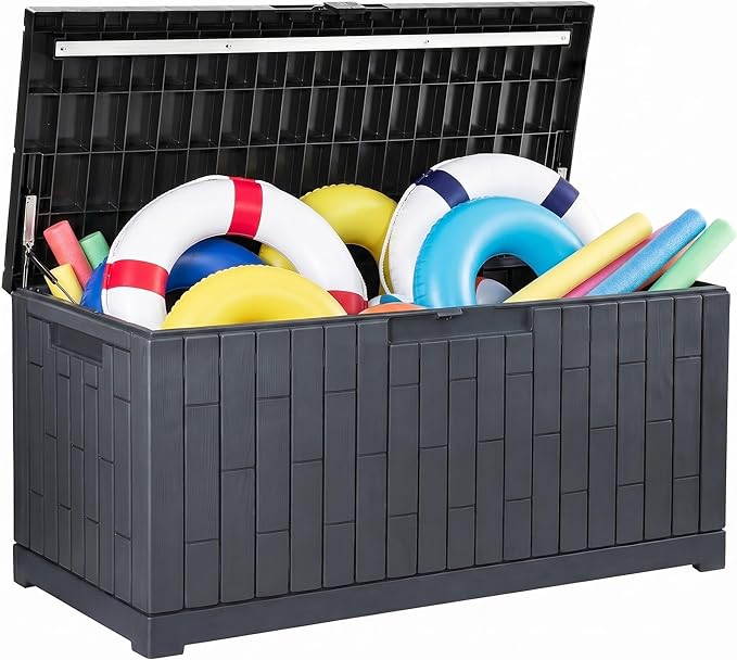 YITAHOME 120 Gallon Large Deck Box, Resin Outdoor Storage Box for Outdoor Pillows, Garden Tools and Pool Supplies, Waterproof, Lockable, Dark Gray