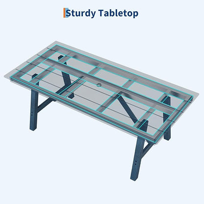 Garvee Outdoor Patio Dining Table Set for 4, 5 Piece Outdoor HDPE Dining Furniture Tables Set with Umbrella Hole, Aluminum Frame, All-Weather Garden Table and 6 Chairs for Backyard Poolside, Navy Blue