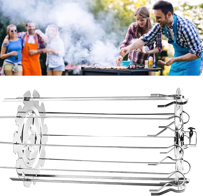 Stainless Steel Rotisserie Skewers, 10 Piece Oven Rotisserie Kit with Detachable Skewers and Plates Food Grade for BBQ Grilling Kebabs Chicken Vegetables