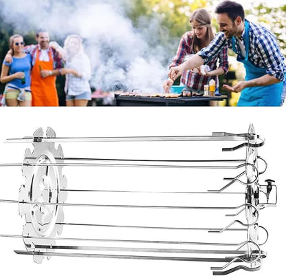 Stainless Steel Rotisserie Skewers, 10 Piece Oven Rotisserie Kit with Detachable Skewers and Plates Food Grade for BBQ Grilling Kebabs Chicken Vegetables