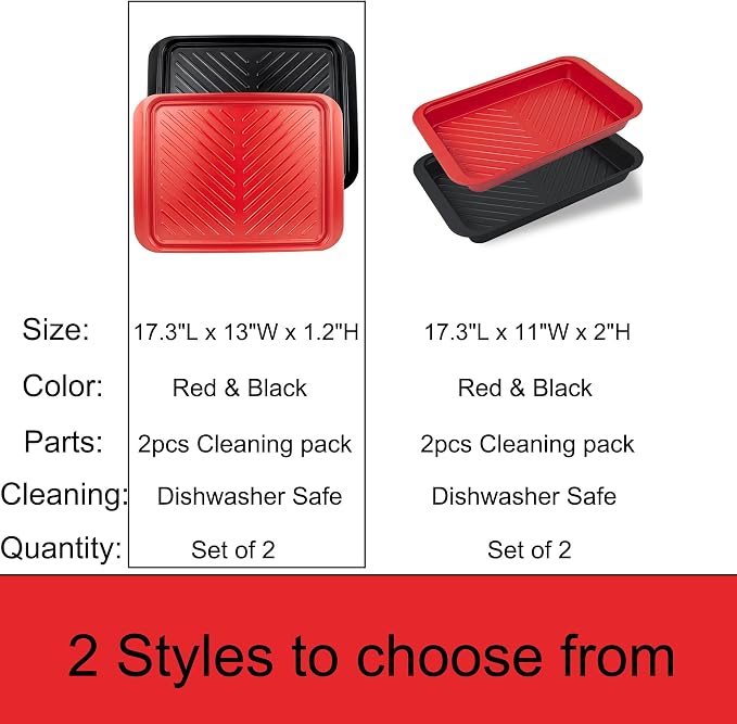 ECOIOU Large Grilling Prep and Serve Trays, 17.3" x 13" BBQ Platters for Raw and Cooked Food, Melamine Serving Trays for Food, Set of 2, Black and Red