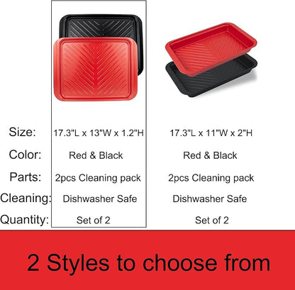 ECOIOU Large Grilling Prep and Serve Trays, 17.3" x 13" BBQ Platters for Raw and Cooked Food, Melamine Serving Trays for Food, Set of 2, Black and Red