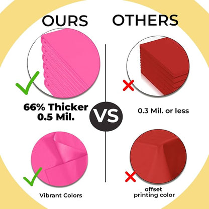 Exquisite 66% Thicker Premium Plastic Table Cloth Rectangle Table Cover 0.5 Mil 24 Pack Cerise Table Cloth 54 Inch x 108 Inch Disposable Tablecloth Won't Tear Easily Like Cheap Thin Brands