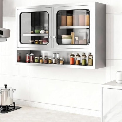 ZZV Kitchen Wall Cabinet, Stainless Steel Wall Mounted Cabinet with Adjustable Shelves, Industrial Wall Storage Cabinet for Garage, Warehouse, No Assembly Required, 11.82D x 39.37W x 27.56H in