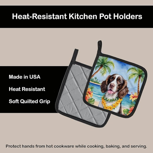 Caroline's Treasures English Springer Spaniel Luau Pair of Pot Holders Kitchen Heat Resistant Pot Holders Sets Oven Hot Pads for Cooking Baking BBQ, 7 1/2 x 7 1/2