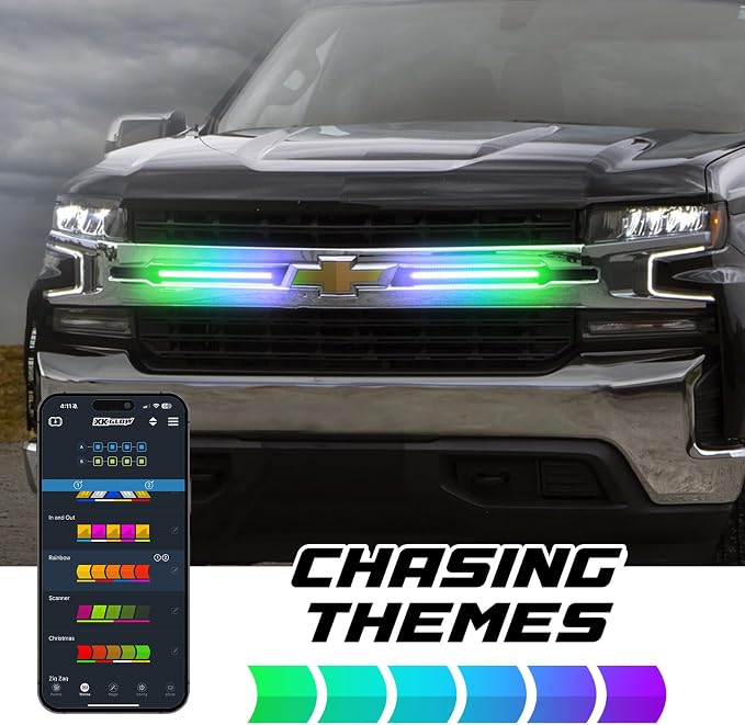 XKmax RGB LED Grill Light Bar w/DRL & App Control | for Truck, Car, & UTVs (14")