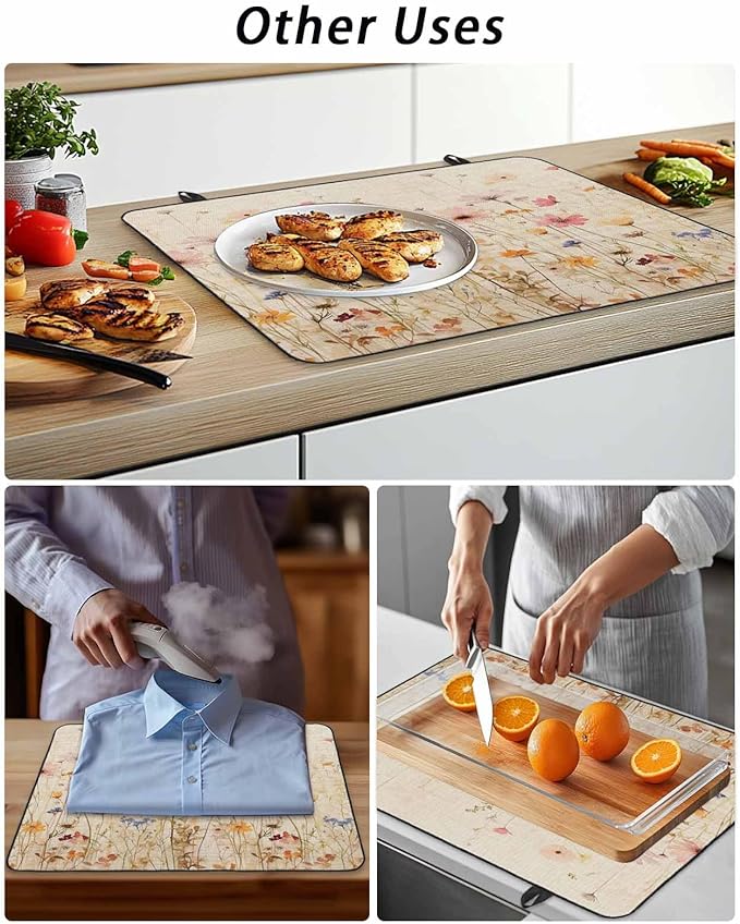 Stove Top Covers for Electric Stove 36x21 Inches, Botanical Flower HeatResistant Glass Cooktop Protector, Retro Colorful Spring Vintage Floral Ceramic Stovetop Countertop Covers Mat, Oven Cover