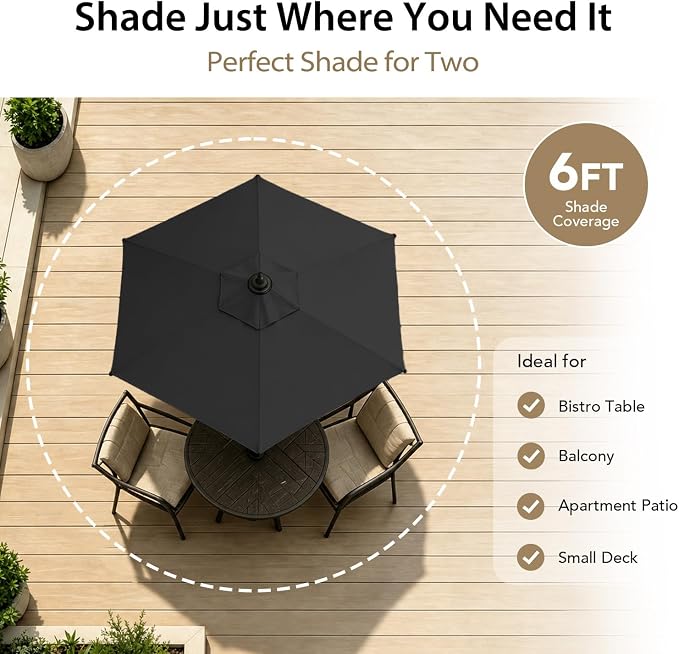 AMMSUN 6FT Patio Umbrella, Outdoor Table Umbrella with Push Button Tilt | UPF50+ Sun Protection and Water-Resistant Fabric, Premium Steel Pole and Ribs, Height-Adjustable and Push-Button Tilt