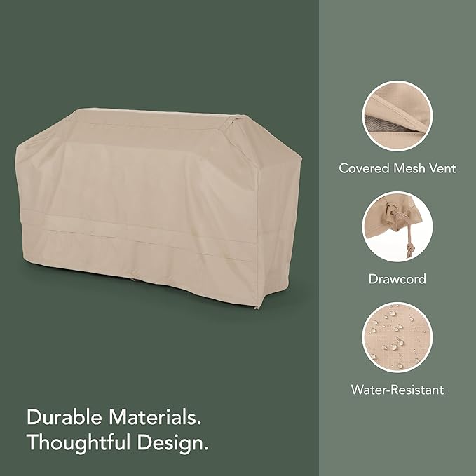 Covermates Island Grill Cover - Rip-Resistant Water-Resistant All-Weather Outdoor BBQ Cover with Mesh Vents, Heavy-Duty 600D Polyester Protection for Large Island Grills, 110 Inch, Ripstop Tan