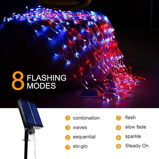(New) Solar Powered American Flag Lights, 420 LED Flag, 4th of July Decorations, Outdoor Waterproof Remote Controlled Patriotic Lights for Independence Day, National Day, Memorial Day, Yard