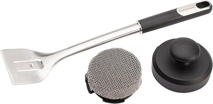 Cuisinart 3-in-1 Chainmail Grill Cleaner, Bristle-Free Dual Function Heavy-Duty Grill Brush with Removable Head, Worry-Free Stainless Steel Steam Clean BBQ Scrubber for Grills & Griddle