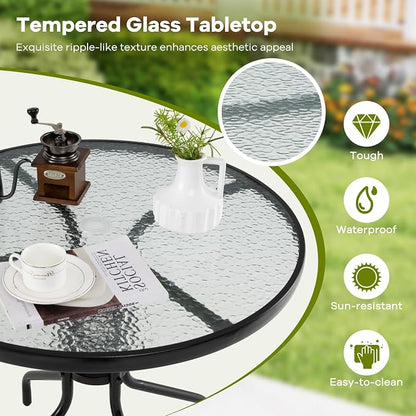 Giantex 31.5" Outdoor Bistro Table, Patio Round Dining Table w/Tempered Glass Tabletop & 2" Umbrella Hole, Heavy-Duty Metal Frame for Garden Yard Poolside Porch (31.5"x31.5"x28.5")