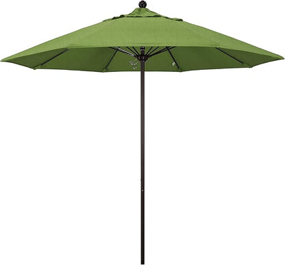 California Umbrella 9' Rd. Venture Series Contract Grade Patio Umbrella, Push Open Pin Stop, Bronze Finish, Sunbrella Spectrum Cilantro