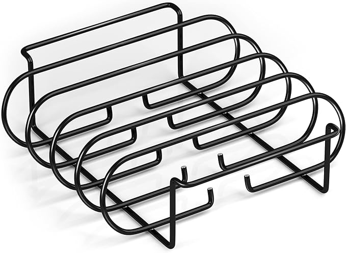 Sorbus® Non-Stick Rib Rack - Porcelain Coated Steel Roasting Stand – Holds 4 Rib Racks for Grilling & Barbecuing - Perfect BBQ Accessories for Smoker and Grill - Durable and Convenient Design (Black)