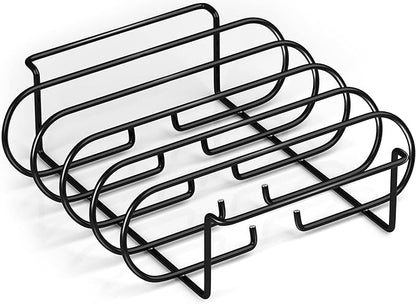 Sorbus® Non-Stick Rib Rack - Porcelain Coated Steel Roasting Stand – Holds 4 Rib Racks for Grilling & Barbecuing - Perfect BBQ Accessories for Smoker and Grill - Durable and Convenient Design (Black)